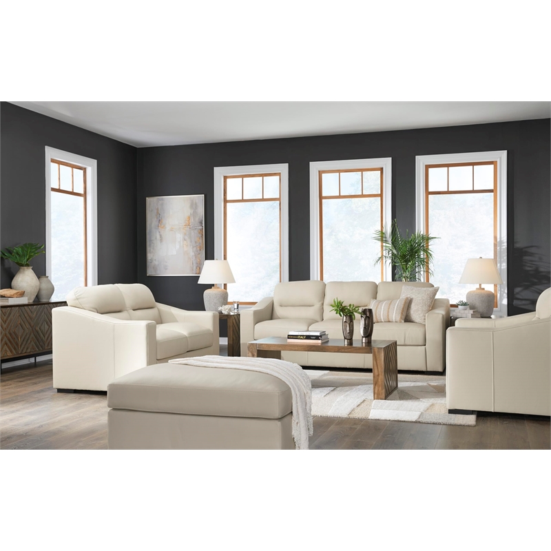Bowery Hill Almond Leather Oversized Chair with Refined Lines