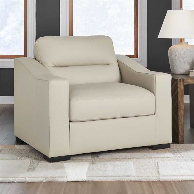 Bowery Hill Almond Leather Oversized Chair with Refined Lines