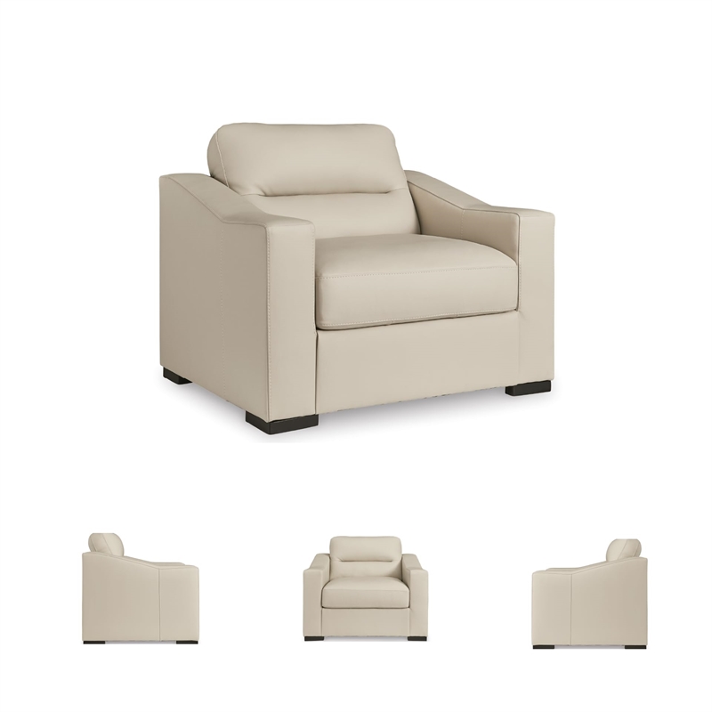 Bowery Hill Almond Leather Oversized Chair with Refined Lines