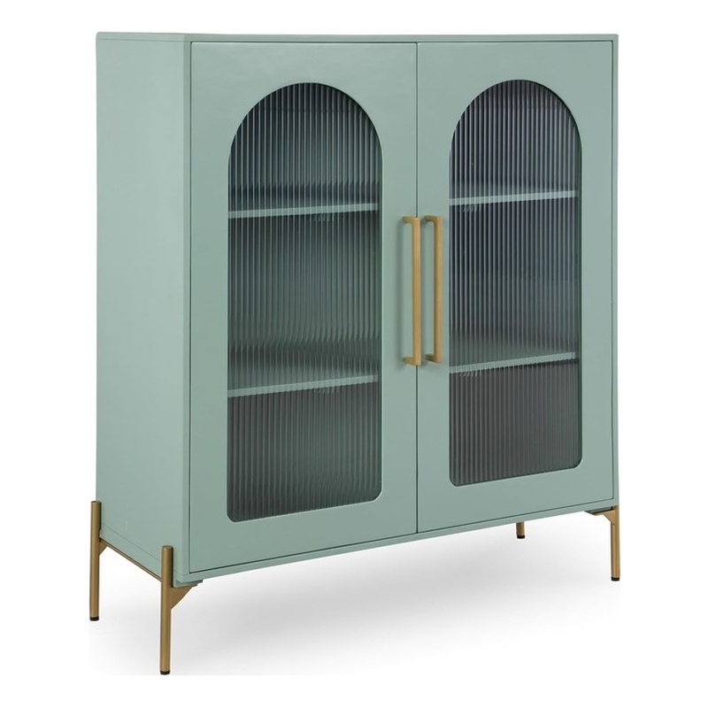 Bowery Hill Light Green Accent Cabinet with Arched Fluted Glass Doors