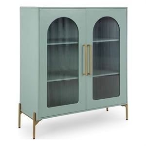 Bowery Hill Light Green Accent Cabinet with Arched Fluted Glass Doors