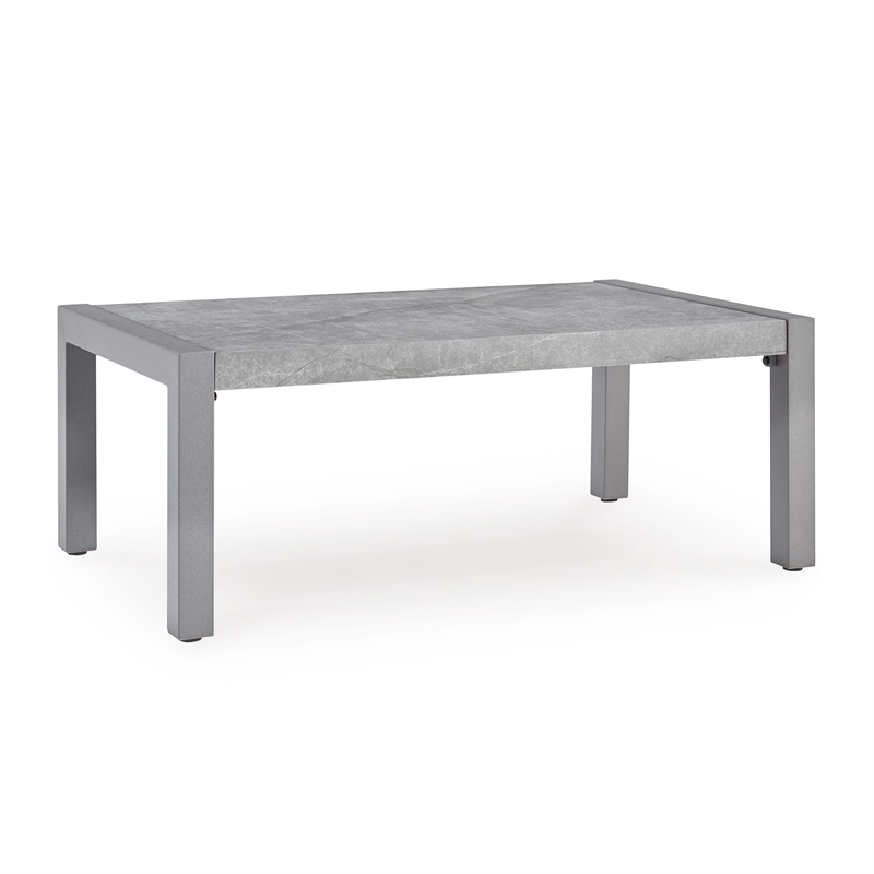 Bowery Hill Gray Rectangular Outdoor Cocktail Table with Stone Top