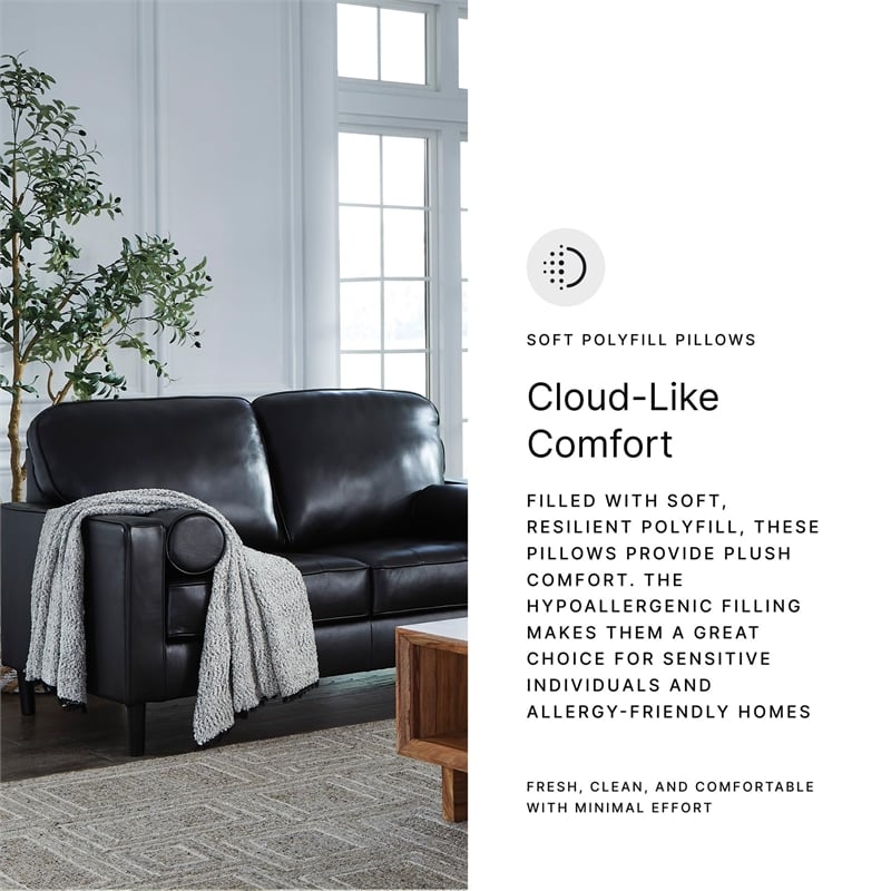 Bowery Hill Black Leather Loveseat with Track Arms and Tapered Legs