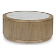 Bowery Hill Light Brown Coffee Table with Faux Marble Top and Reeded Base