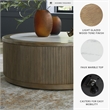 Bowery Hill Light Brown Coffee Table with Faux Marble Top and Reeded Base