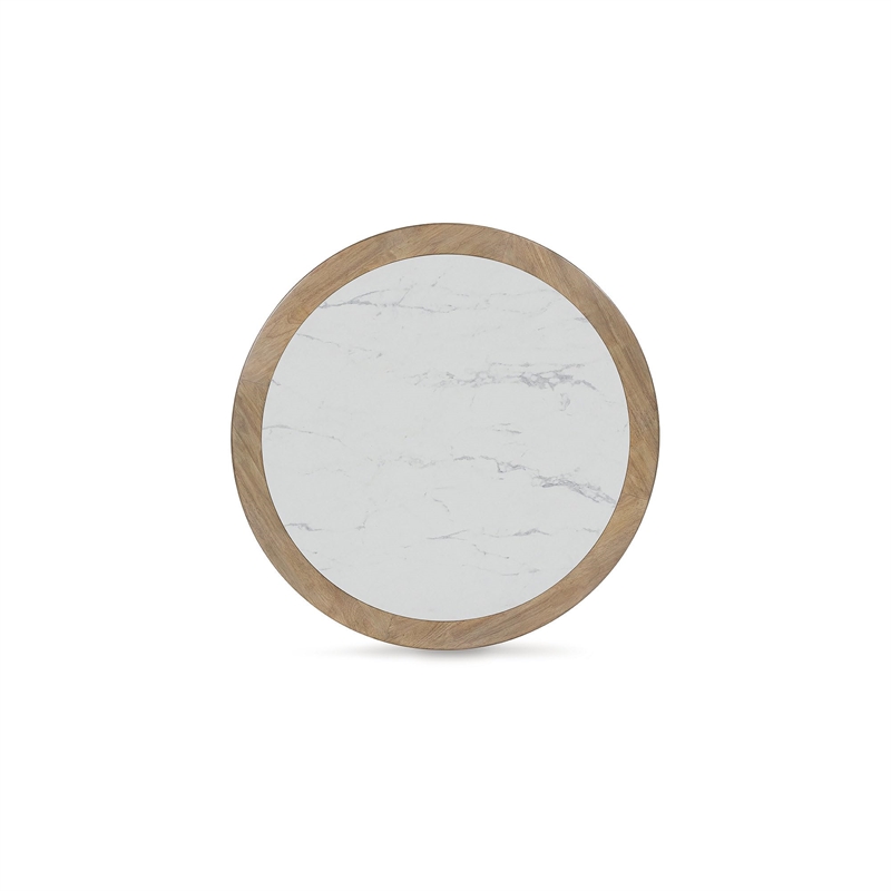 Bowery Hill Light Brown Coffee Table with Faux Marble Top and Reeded Base