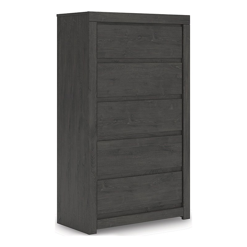 Bowery Hill Black 5-Drawer Chest with Sleek Hardware-Less Design