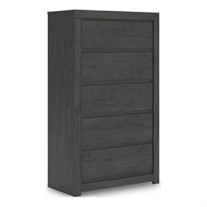 Bowery Hill Black 5-Drawer Chest with Sleek Hardware-Less Design