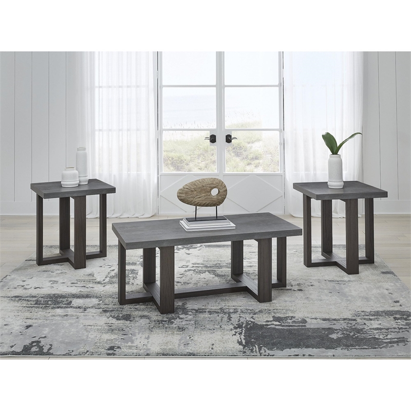 Bowery Hill Gray 3-Piece Table Set with Faux Soapstone Look Tops