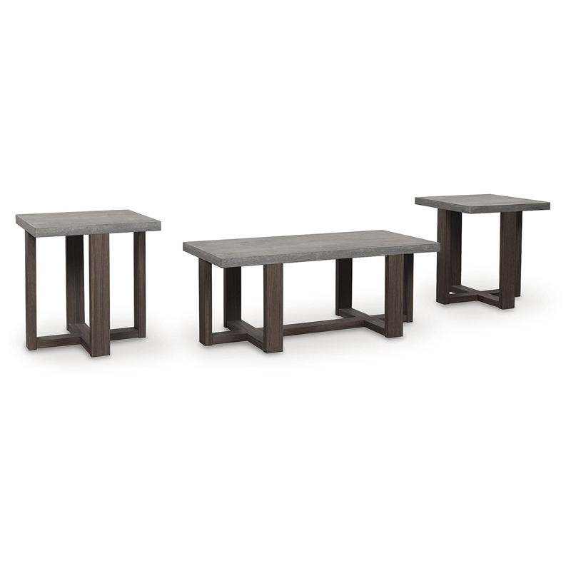 Bowery Hill Gray 3-Piece Table Set with Faux Soapstone Look Tops