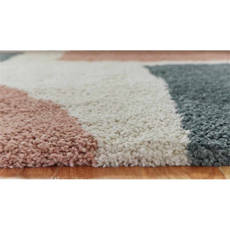 Bowery Hill Beige 8' x 10' Geometric Shag Area Rug with 30mm Pile