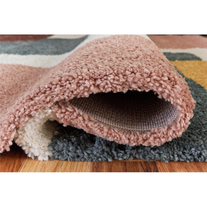 Bowery Hill Beige 8' x 10' Geometric Shag Area Rug with 30mm Pile