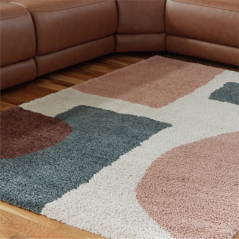 Bowery Hill Beige 8' x 10' Geometric Shag Area Rug with 30mm Pile
