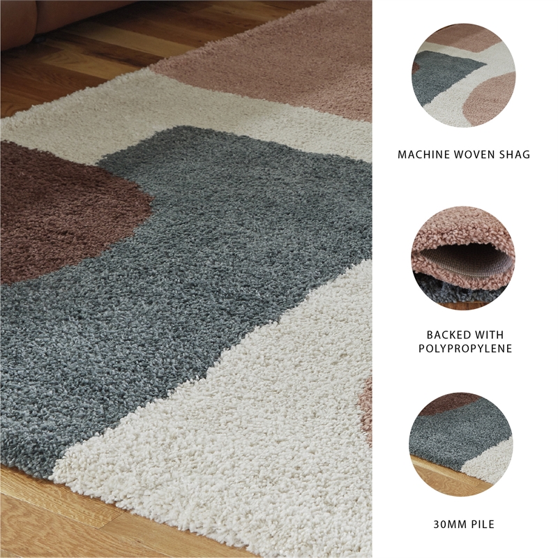 Bowery Hill Beige 8' x 10' Geometric Shag Area Rug with 30mm Pile