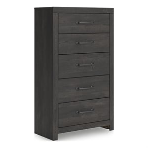 Bowery Hill Dark Gray 5-Drawer Chest with Large Dark-Colored Handles