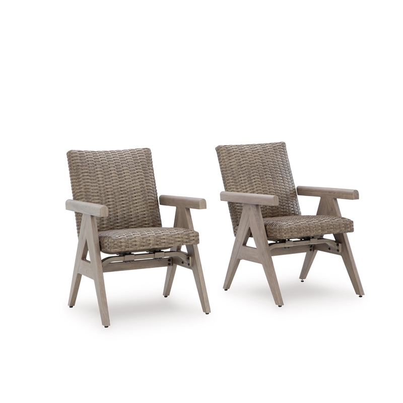 Bowery Hill Set of 2 Beige Outdoor Resin Wicker Rocking Chairs