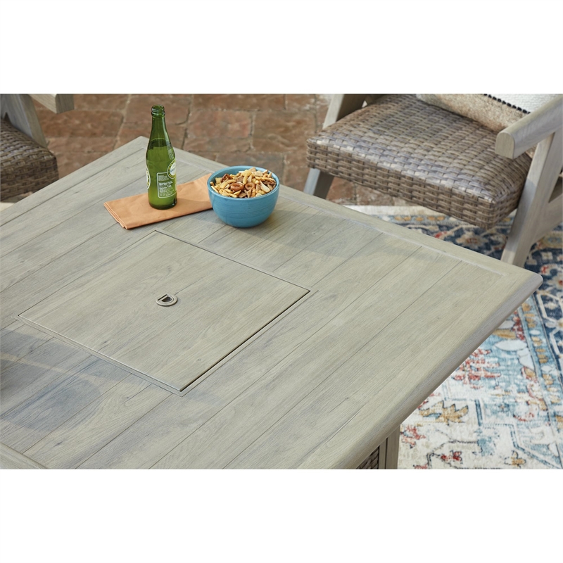 Bowery Hill Beige Square Outdoor Fire Pit Table with 50000 BTU Burner
