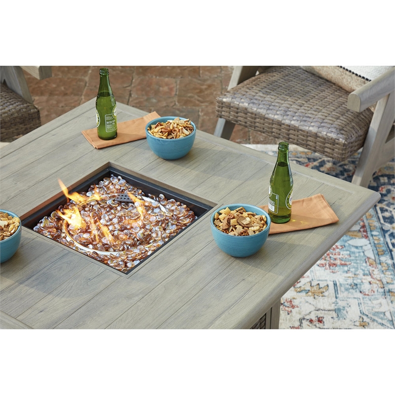 Bowery Hill Beige Square Outdoor Fire Pit Table with 50000 BTU Burner