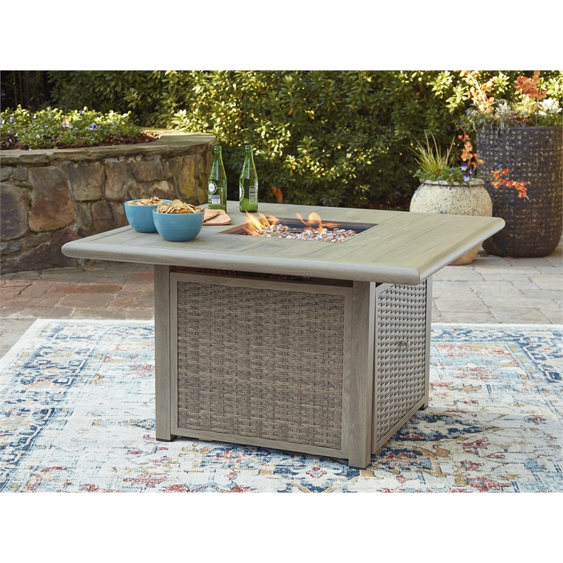 Bowery Hill Beige Square Outdoor Fire Pit Table with 50000 BTU Burner