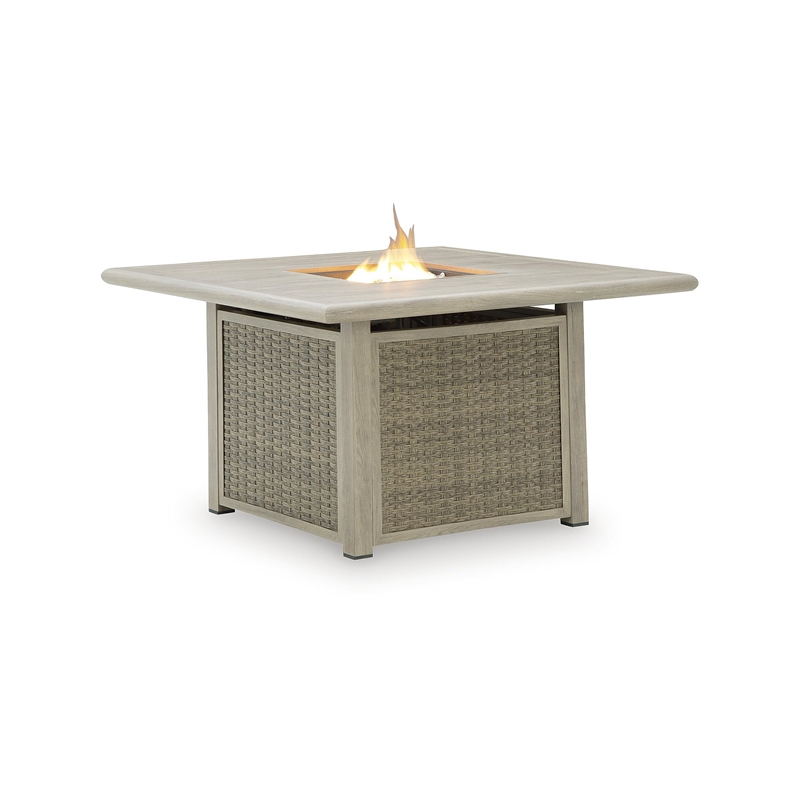 Bowery Hill Beige Square Outdoor Fire Pit Table with 50000 BTU Burner