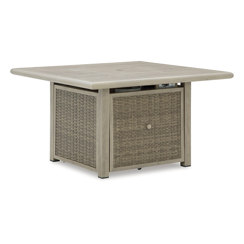 Bowery Hill Beige Square Outdoor Fire Pit Table with 50000 BTU Burner