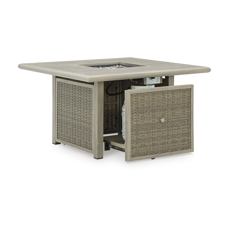 Bowery Hill Beige Square Outdoor Fire Pit Table with 50000 BTU Burner