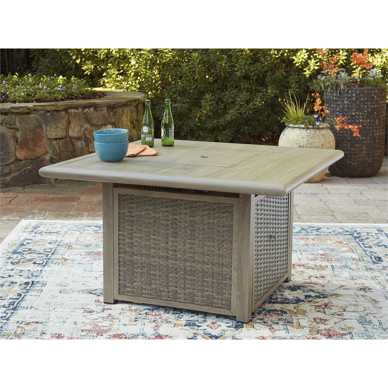 Bowery Hill Beige Square Outdoor Fire Pit Table with 50000 BTU Burner