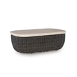 Bowery Hill Brown Outdoor Wicker Coffee Table with Marble-Look Top