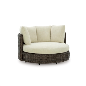 Bowery Hill Brown Outdoor Wicker Swivel Lounge Chair with Cushion