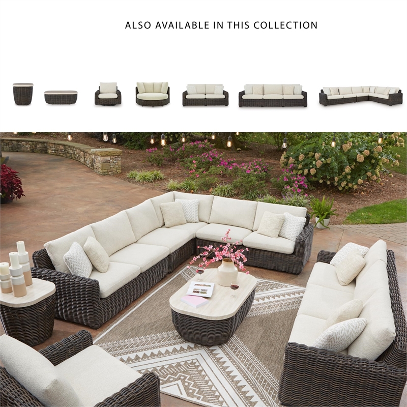 Bowery Hill Brown Outdoor Wicker Swivel Lounge Chair with Cushion