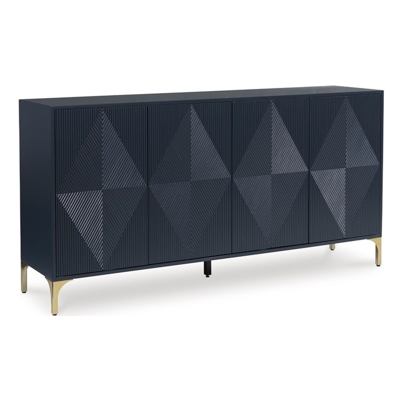 Bowery Hill Dark Blue Accent Cabinet with Geometric Door Pattern