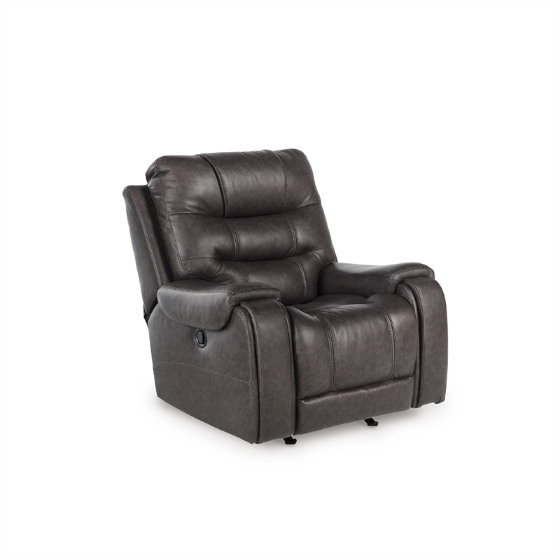 Bowery Hill Gray Faux Leather Rocker Recliner with Cup Holders