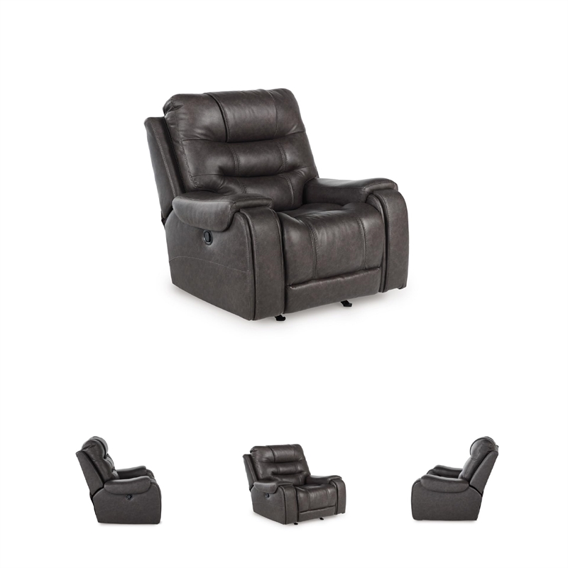 Bowery Hill Gray Faux Leather Rocker Recliner with Cup Holders