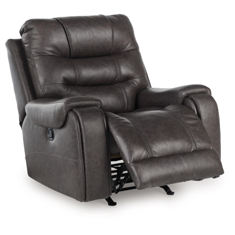 Bowery Hill Gray Faux Leather Rocker Recliner with Cup Holders