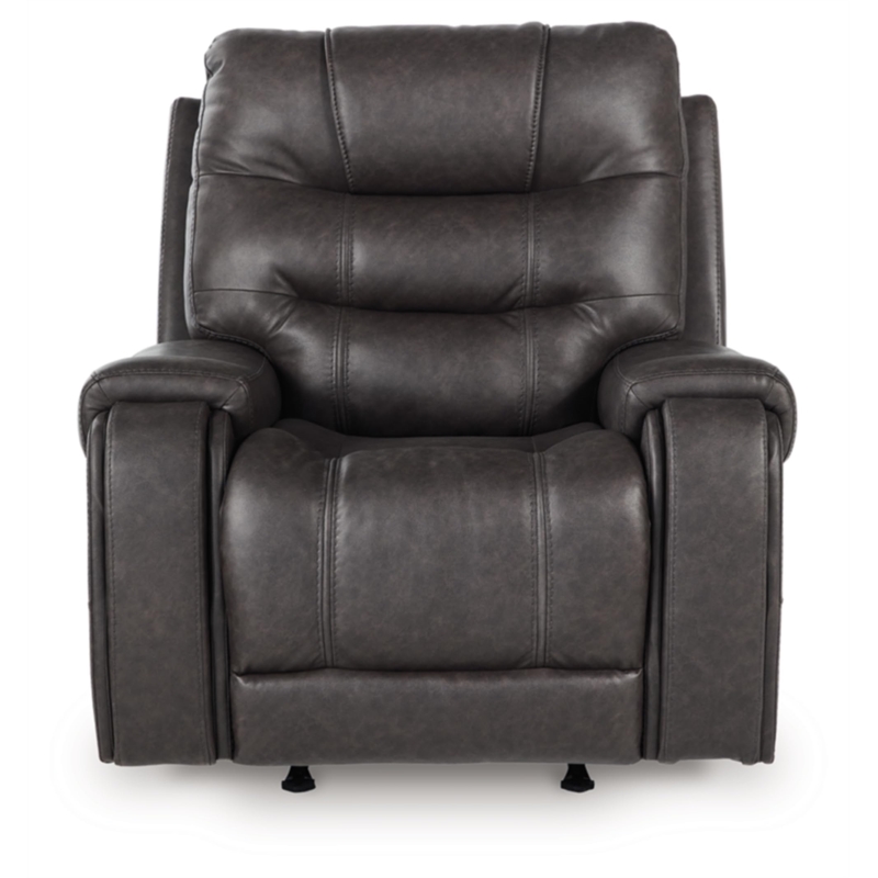Bowery Hill Gray Faux Leather Rocker Recliner with Cup Holders