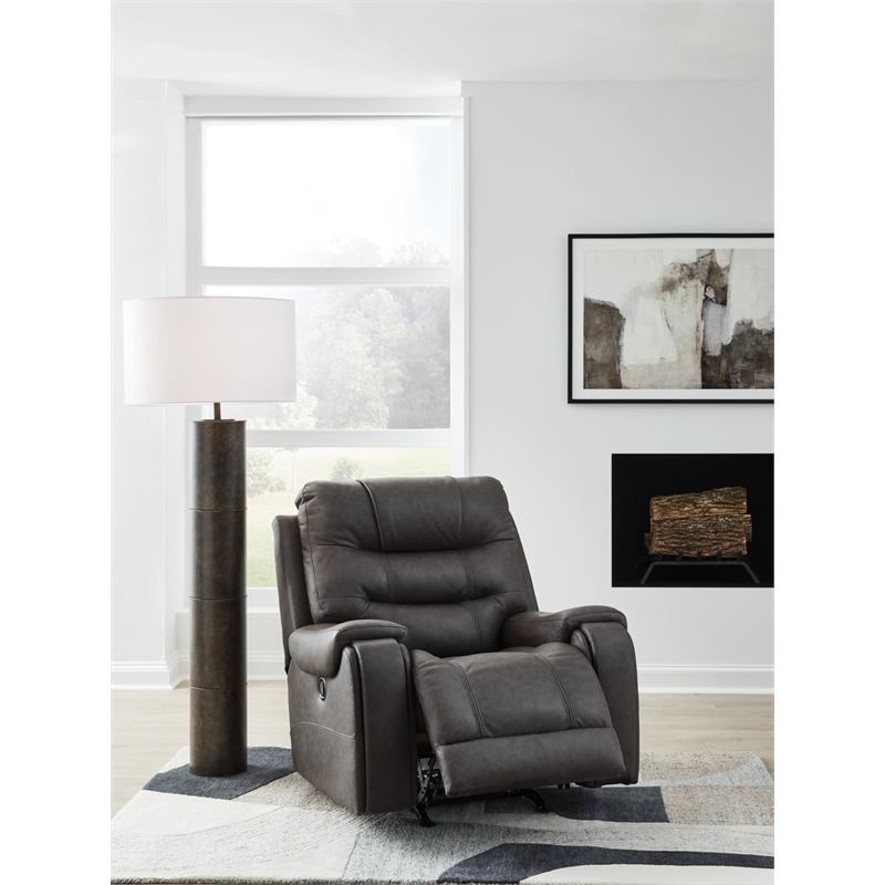 Bowery Hill Gray Faux Leather Rocker Recliner with Cup Holders