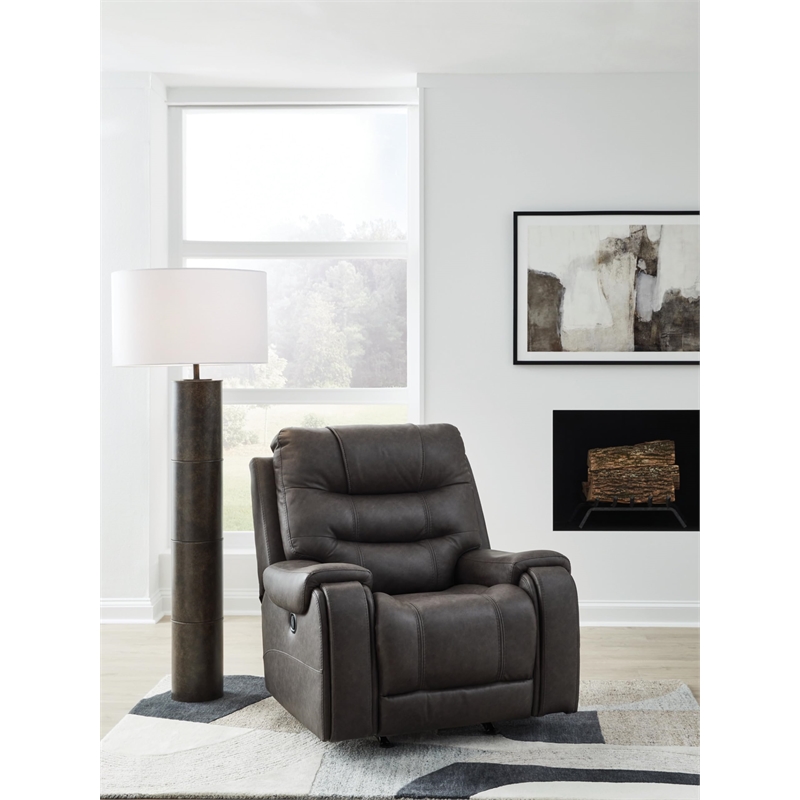 Bowery Hill Gray Faux Leather Rocker Recliner with Cup Holders