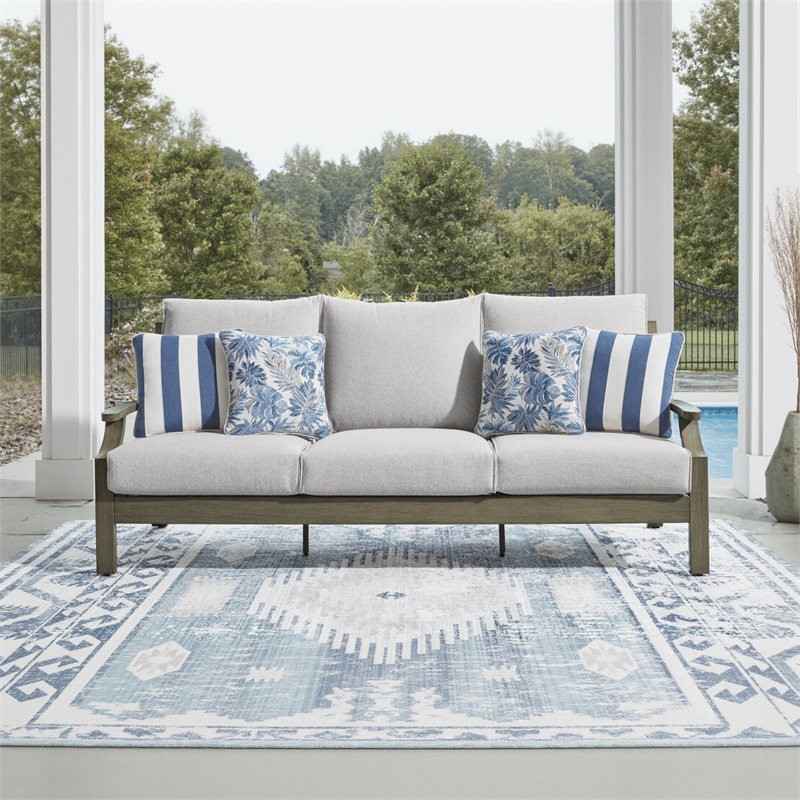 Bowery Hill Brown Outdoor Patio Sofa with Soft Nuvella Cushions