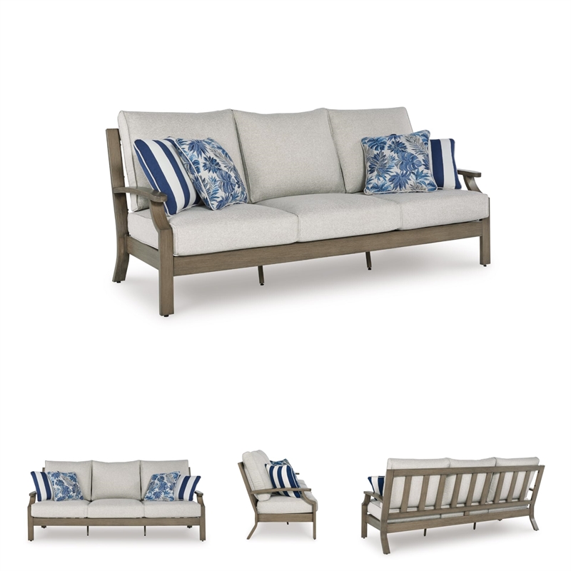 Bowery Hill Brown Outdoor Patio Sofa with Soft Nuvella Cushions