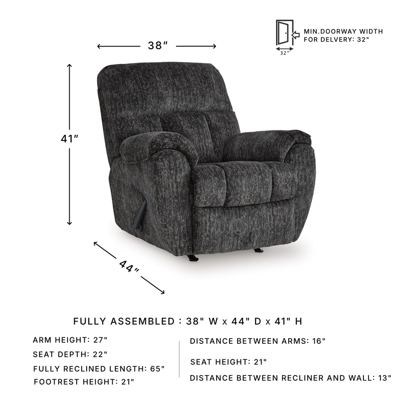 Bowery Hill Dark Gray Rocker Recliner with Pillow Top Armrests