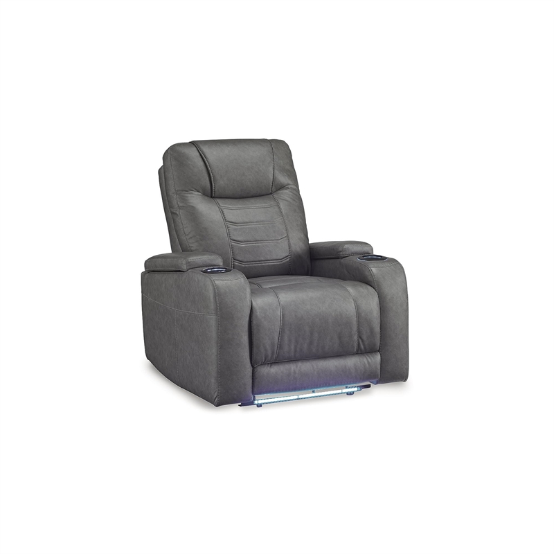 Bowery Hill Gray Power Recliner with LED Lighting and USB Port