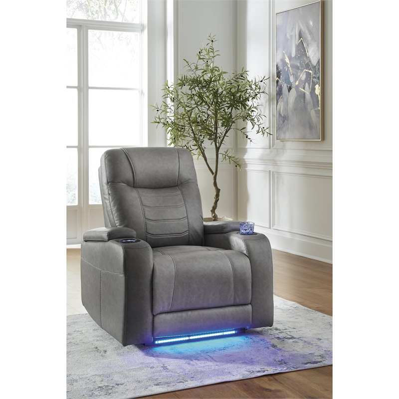 Bowery Hill Gray Power Recliner with LED Lighting and USB Port