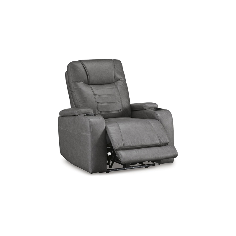 Bowery Hill Gray Power Recliner with LED Lighting and USB Port