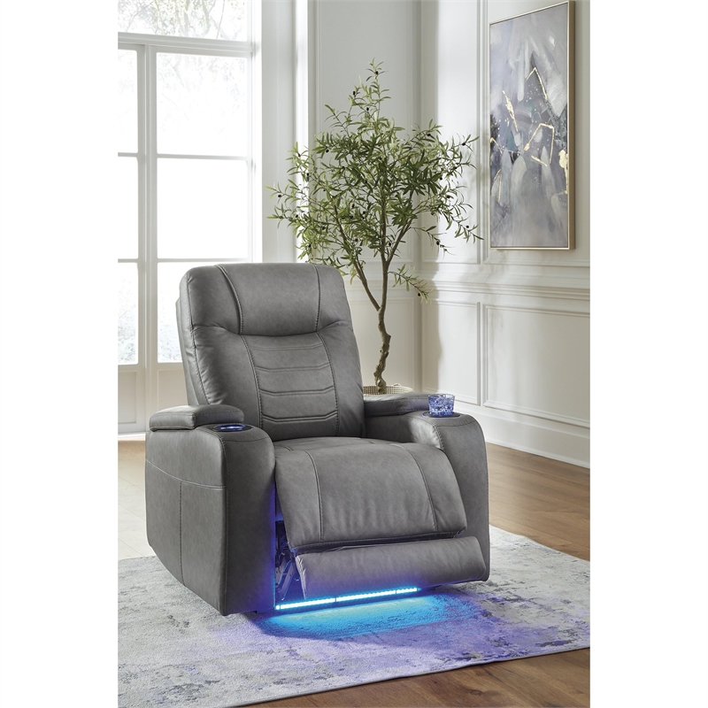 Bowery Hill Gray Power Recliner with LED Lighting and USB Port