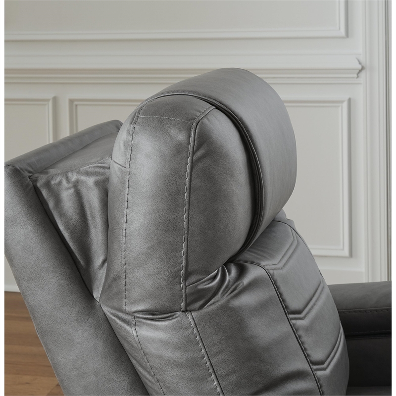 Bowery Hill Gray Power Recliner with LED Lighting and USB Port