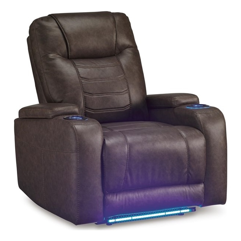 Bowery Hill Brown Power Recliner with Storage Armrests and LEDs