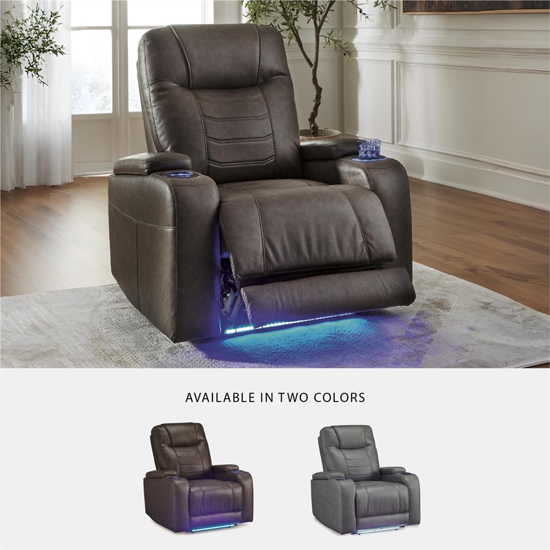 Bowery Hill Brown Power Recliner with Storage Armrests and LEDs