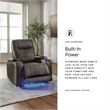 Bowery Hill Brown Power Recliner with Storage Armrests and LEDs