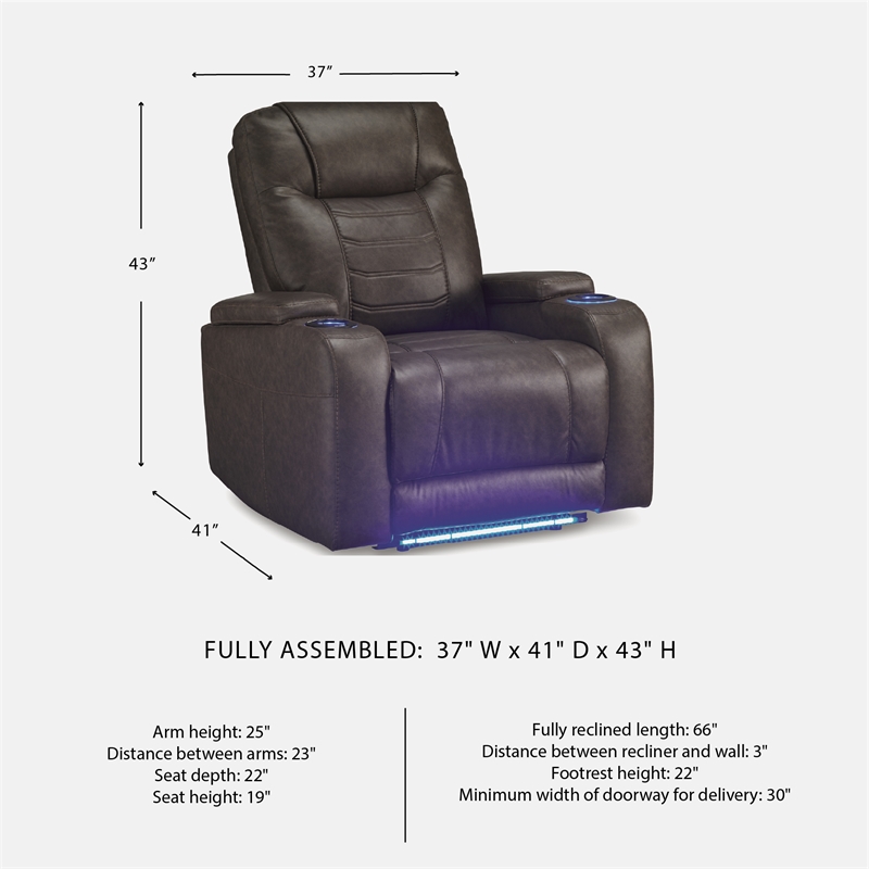 Bowery Hill Brown Power Recliner with Storage Armrests and LEDs