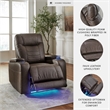 Bowery Hill Brown Power Recliner with Storage Armrests and LEDs